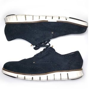 Cole Haan Blue Suede ZeroGrand Wingtip sneakers